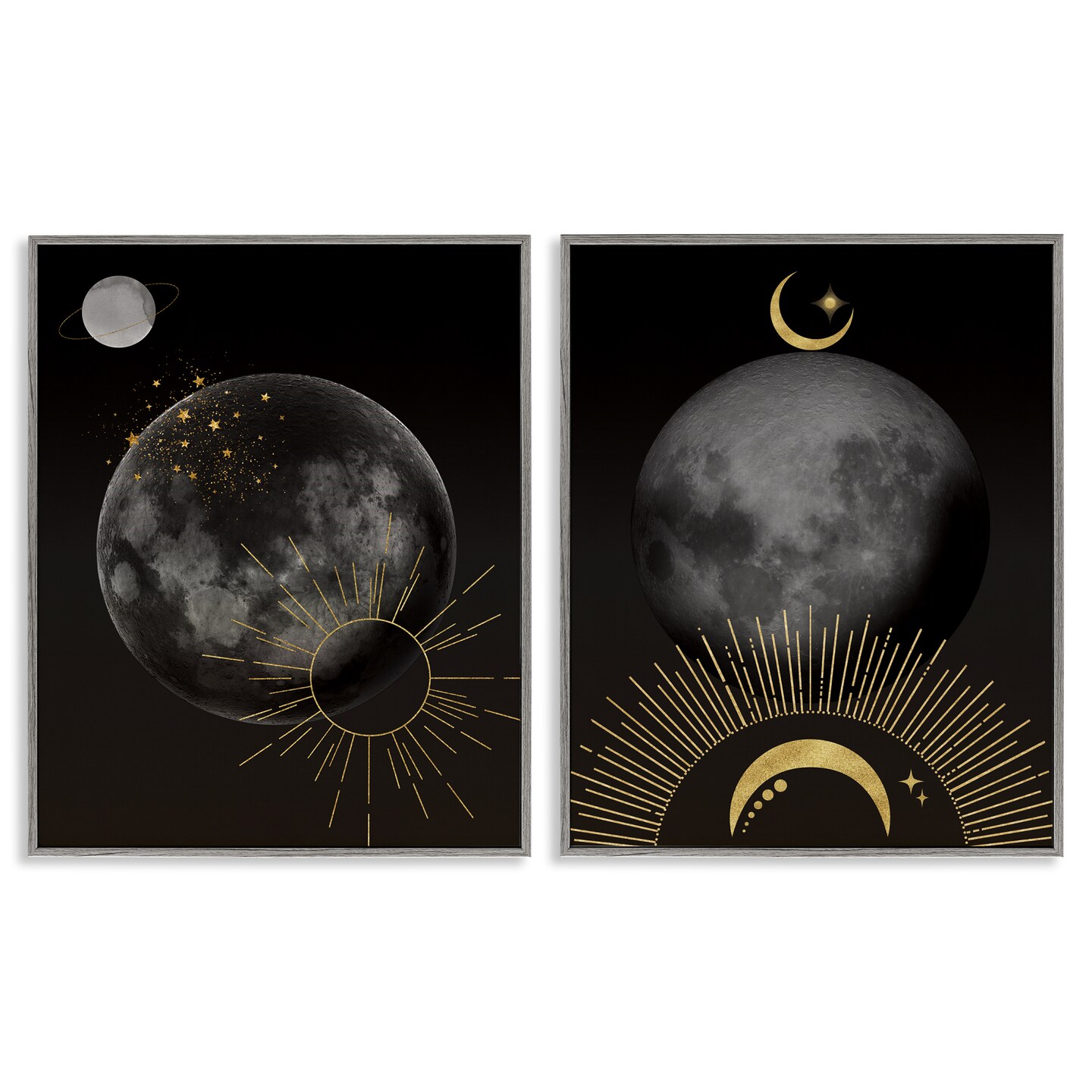 Stupell Industries Celestial Gold Sun and Moon 2pc Framed Giclee Set, design by Daniela Santiago