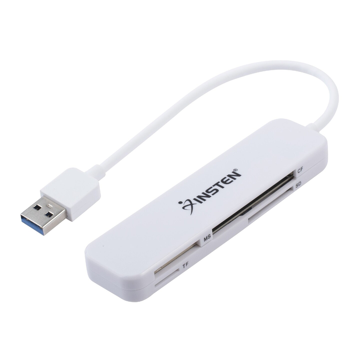 4 Slot Card Reader with Storage Pouch Compatible with USB 3.0, Simultaneously Reads/Writes SD, CF, MS, and microSD Memory Cards on PCs Running Windows or macOS (White)