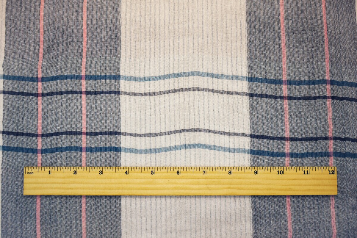 Blue-White-Multi Famous Maker Cotton Plaid Double Gauze Woven Fabric By the Yard