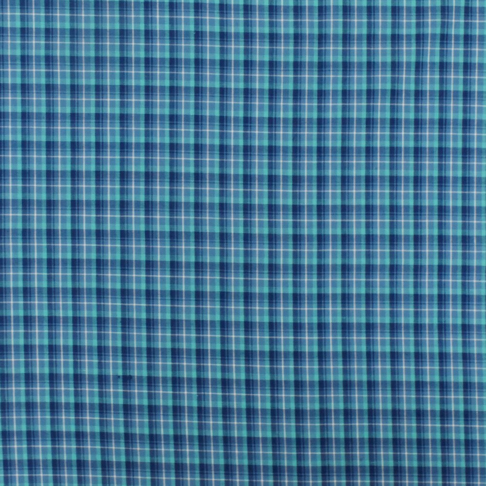 Navy Blue-Teal-Multi Plaid Cotton-Polyester Madras Woven Fabric By the Yard