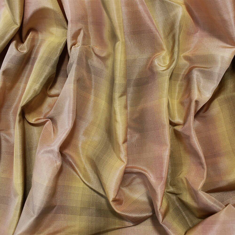 Pink-Yellow-Multi Silk Iridescent Plaid Taffeta Woven Fabric By the Yard