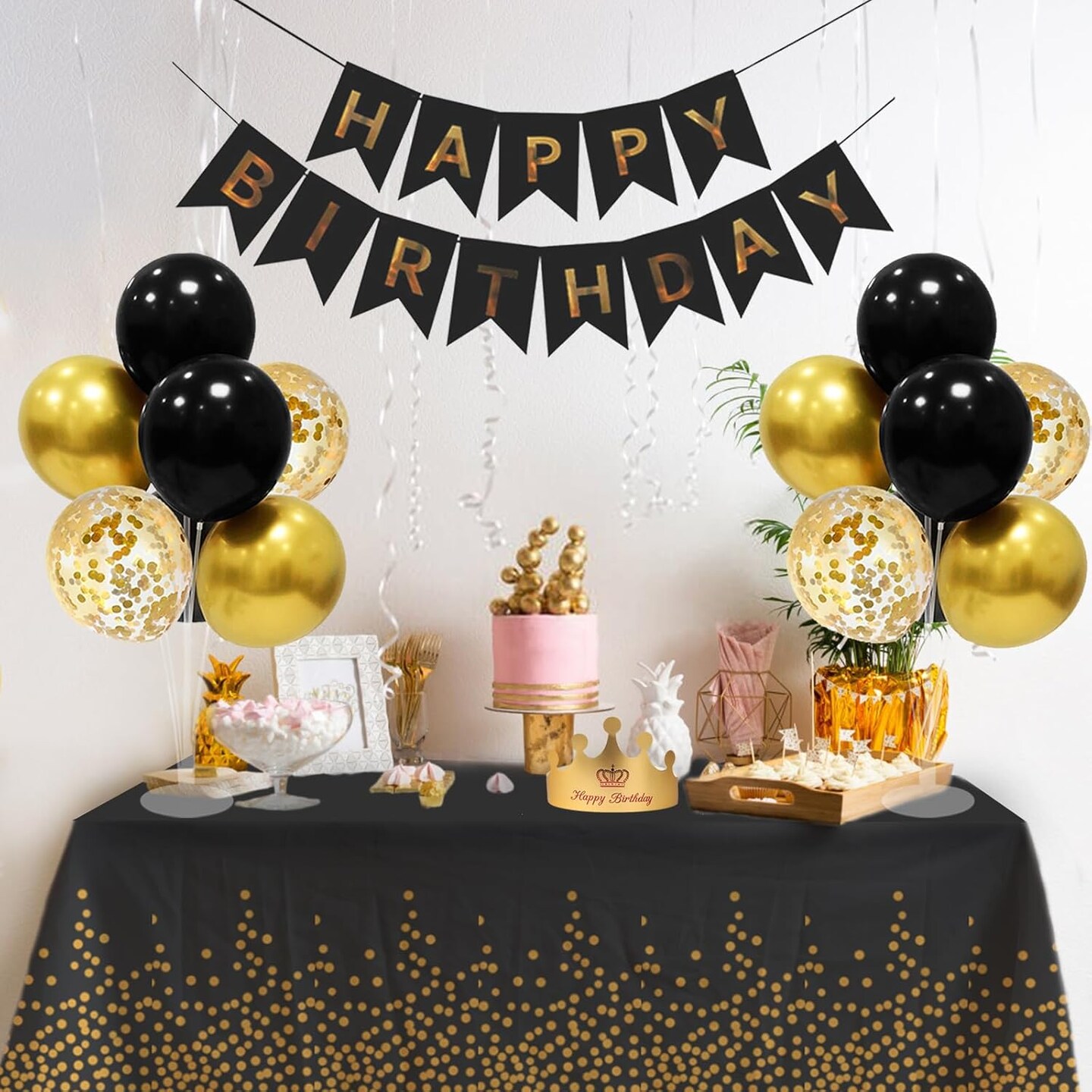 Black and Gold Party Decorations - Balloon Stand Table Centerpieces (Set 4)
