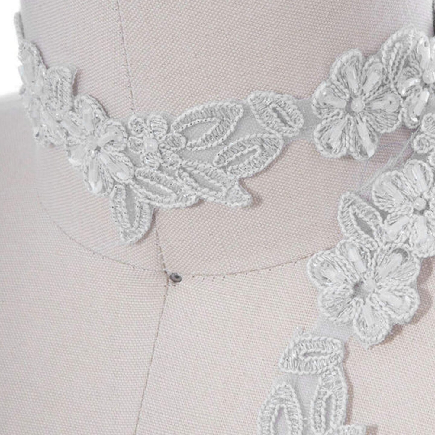 1 Yard 1 Inch Ivory Beaded Bridal Veil Lace Trim for Wedding Gowns Veils Accessories
