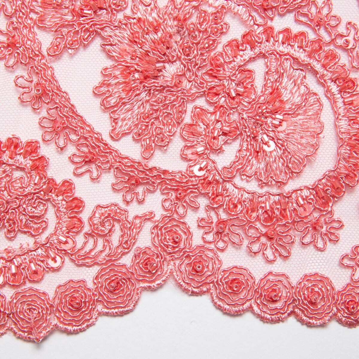 1 Yard Shimmering Tulle Lace Fabric with Sequins and Floral Embroidery 52" Width