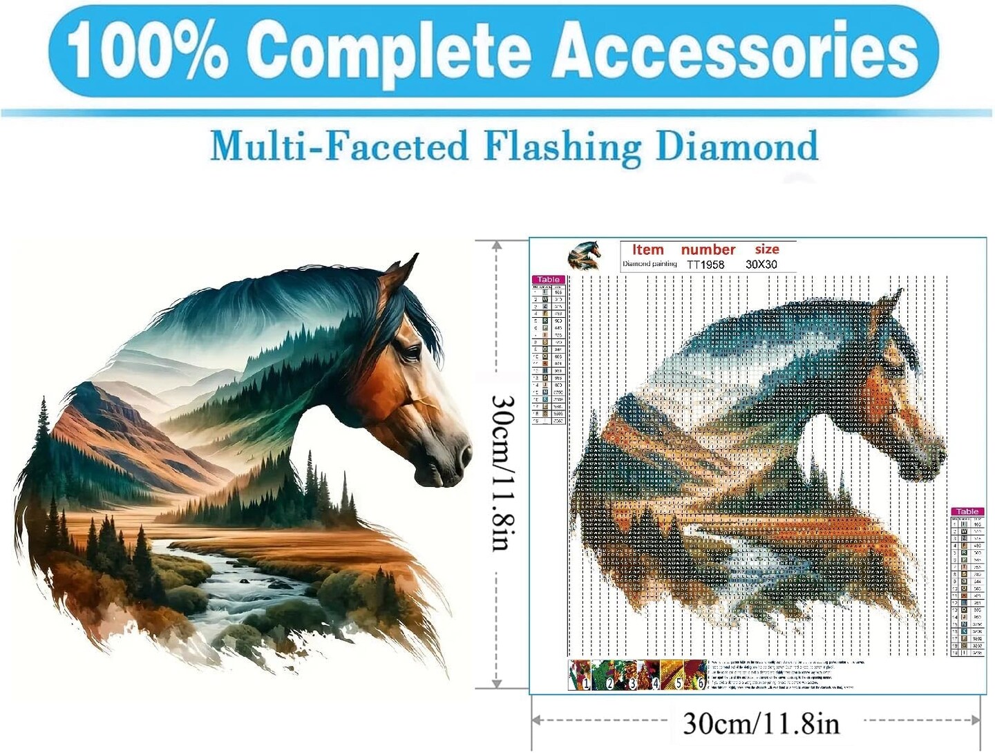 Horse Diamond Art Painting Kits for Adults – 5D Round Full Drill Mountain Road Horse Head Diamond Painting, DIY Gem Art Craft for Home Wall Decoration Gifts, 12×12 Inch