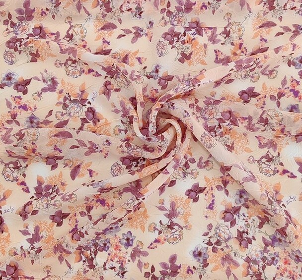 1 Yard Crinkle Print Chiffon Fabric Sheer Lightweight Polyester for Apparel Fabric 53" Wide