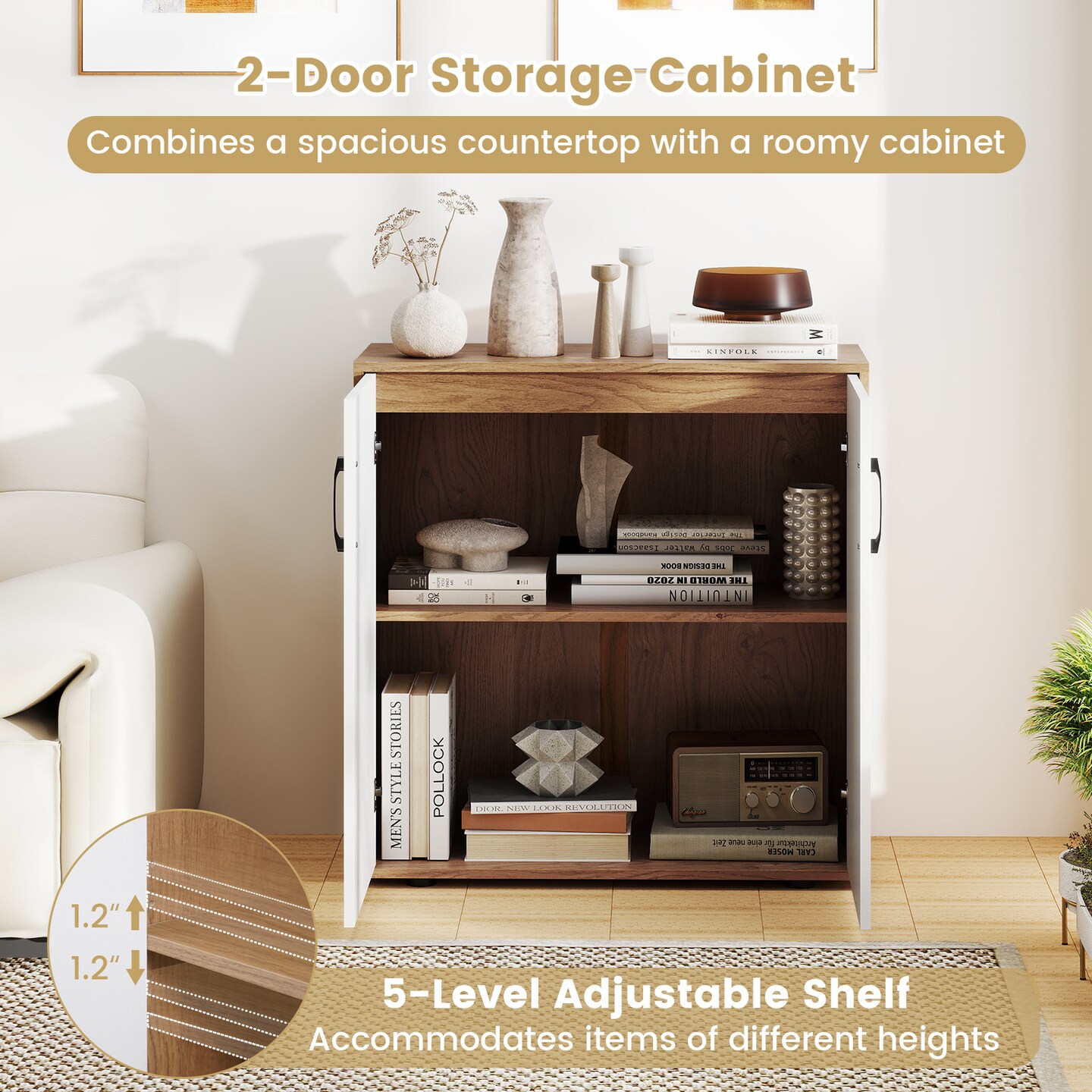 Coffee Bar Cabinet with 5-Level Adjustable Shelf for Living Room Use