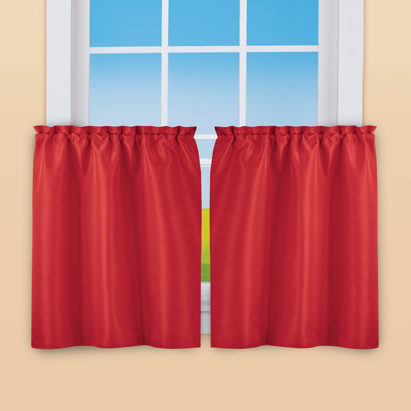 Collections Etc 5-Piece Ruffled Trim Tiers & Panels Window Curtain Set