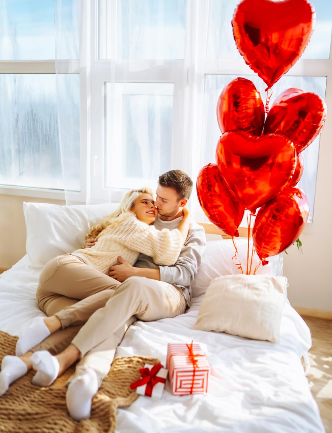 Anniversary Decorations – Banner, Heart Balloons, Love Balloon & Rose Petals (Red Gold) 12.5 x 8.6 x 0.6 inches
