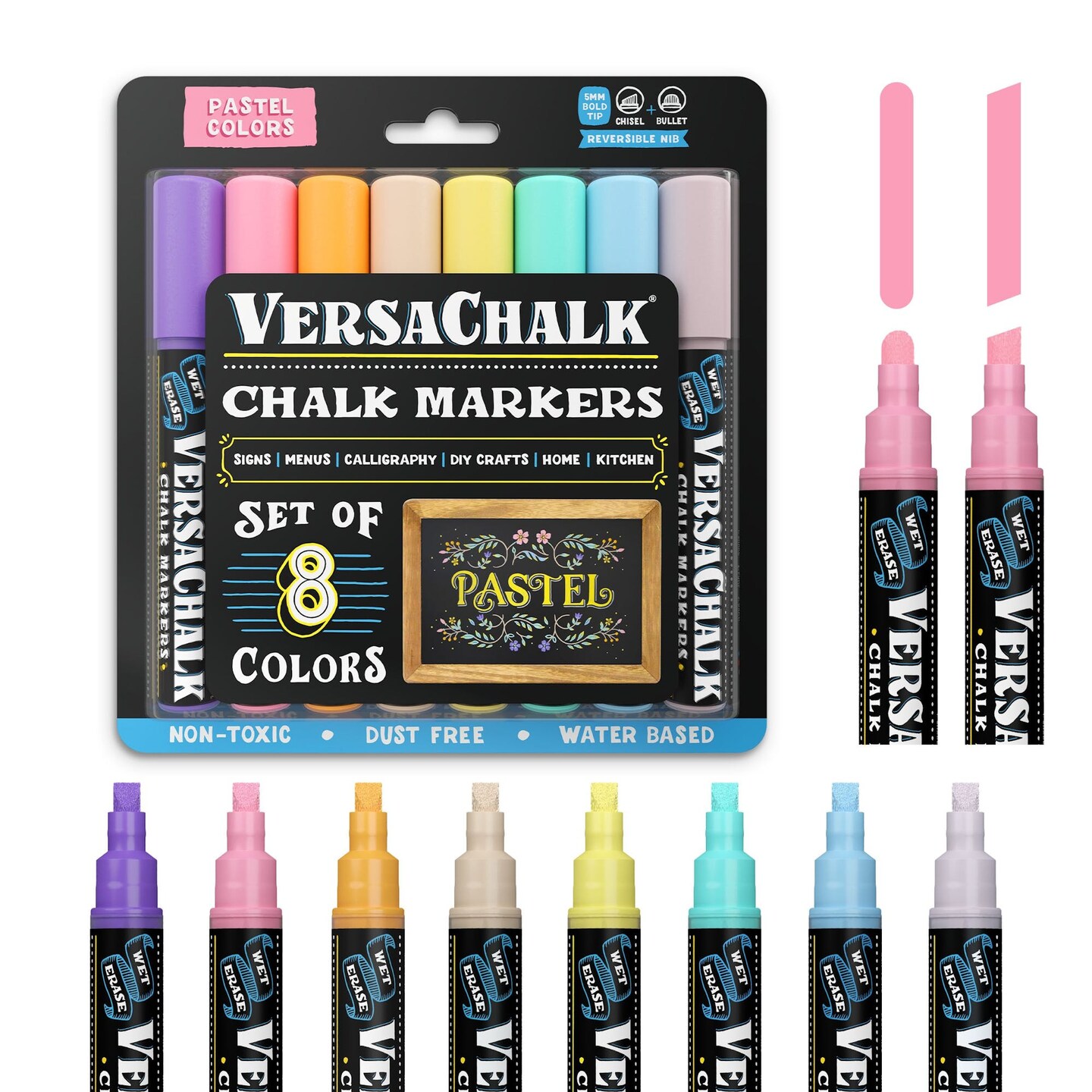 VersaChalk Pastel Liquid Chalk Markers, Set of 8- 5mm Tip
