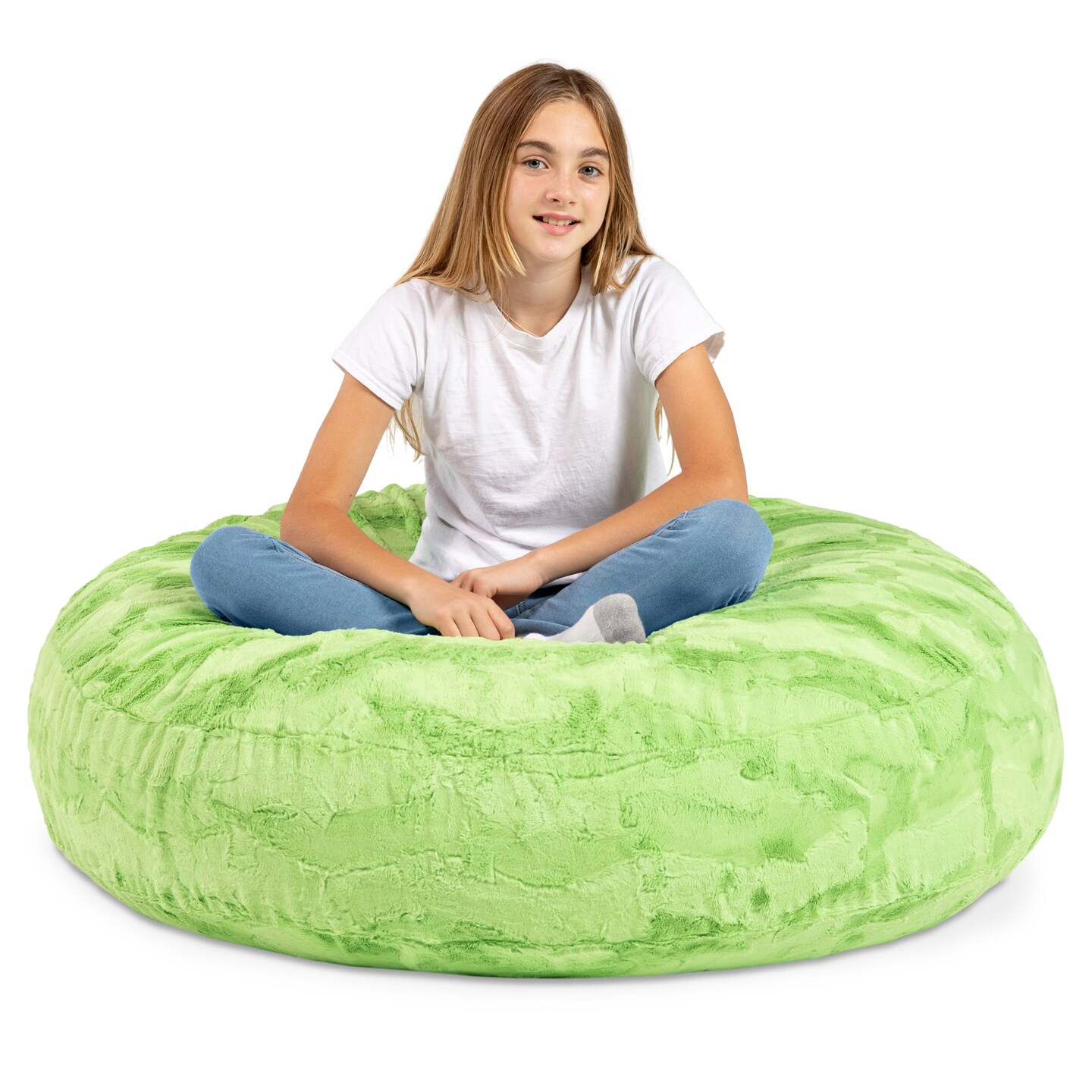 CC Home Furnishings Plush Textured Faux Fur Bean Bag Chair - 4' - Lime Green