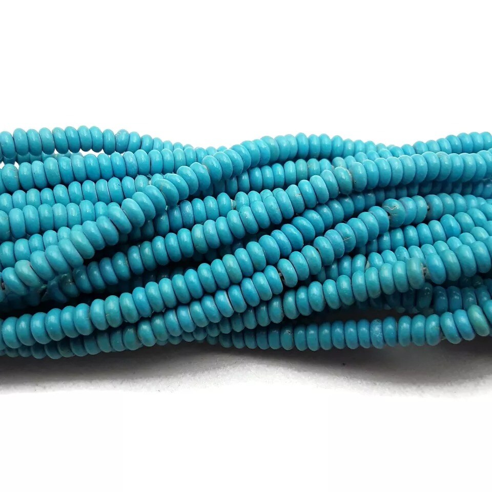 Bright Blue Turquoise Smooth Rondelle Beads 2x4mm 15.5&#x22; Strand