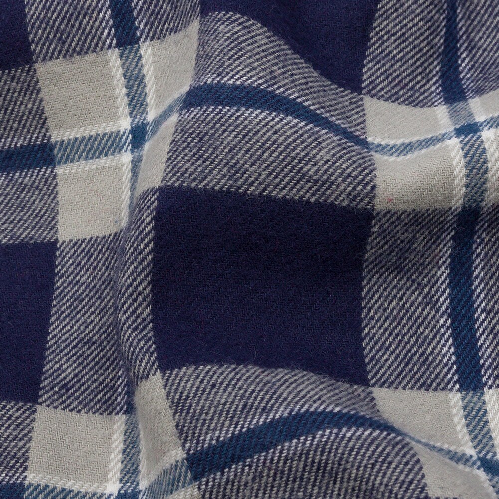 1 Yard Blue and Gray Plaid Cotton Flannel Fabric 56 inch Width