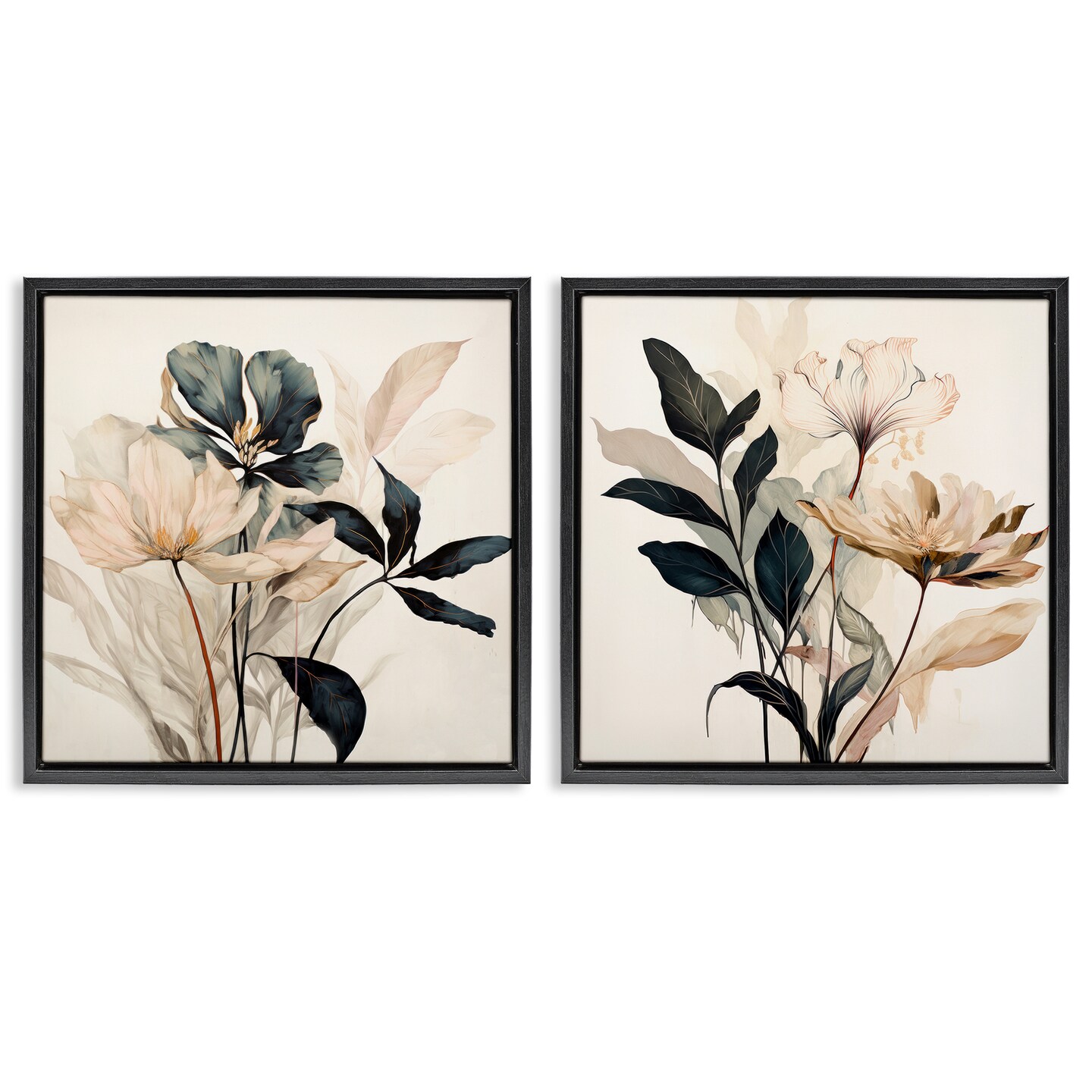 Stupell Industries Black & Beige Botanicals 2pc Floater Framed Canvas Wall Art Set Design by Lazar Studio