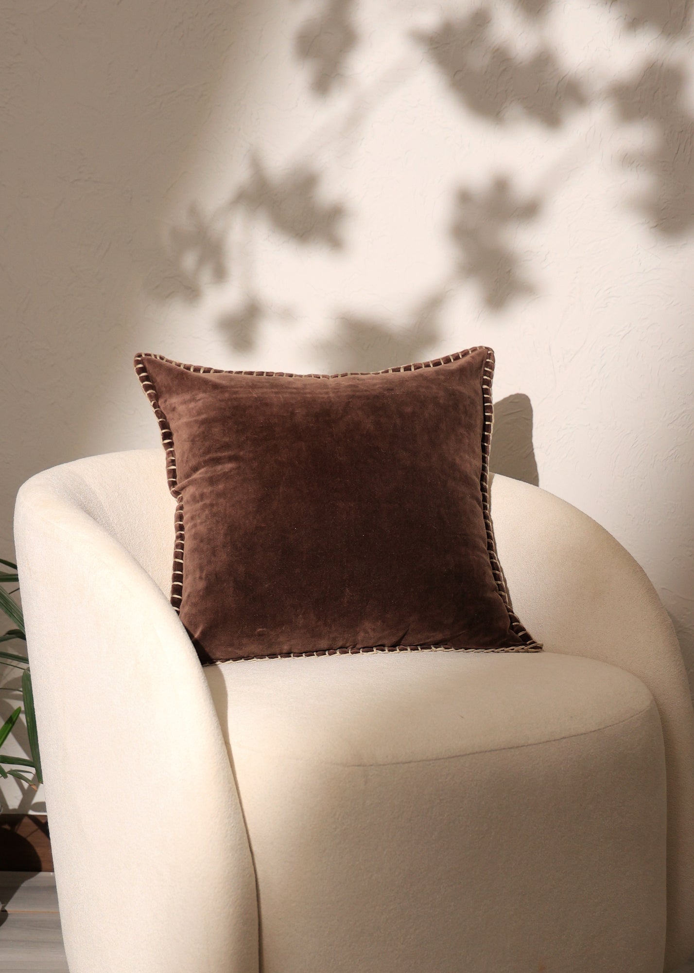 Stonewashed Cotton Velvet Throw Pillow – 18"x18" Decorative Cushion with Handstitched Edges