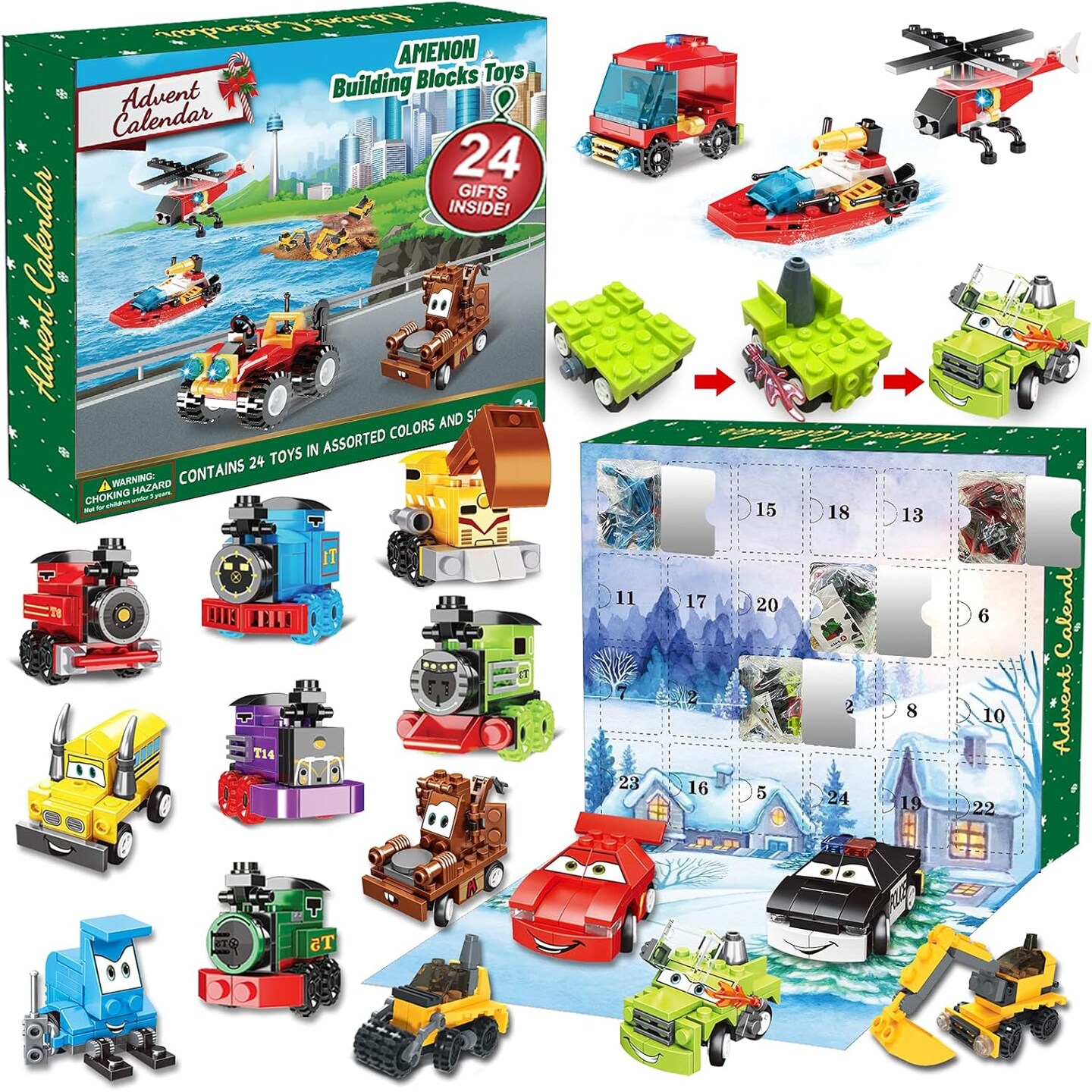 Christmas Advent Calendar 2024 with Insect Building Blocks for Kids, 24 Days Christmas Countdown Calendars 12 in 1 Building Blocks Stem Toys for Boys Girls Toddler Xmas Stocking Stuffers
