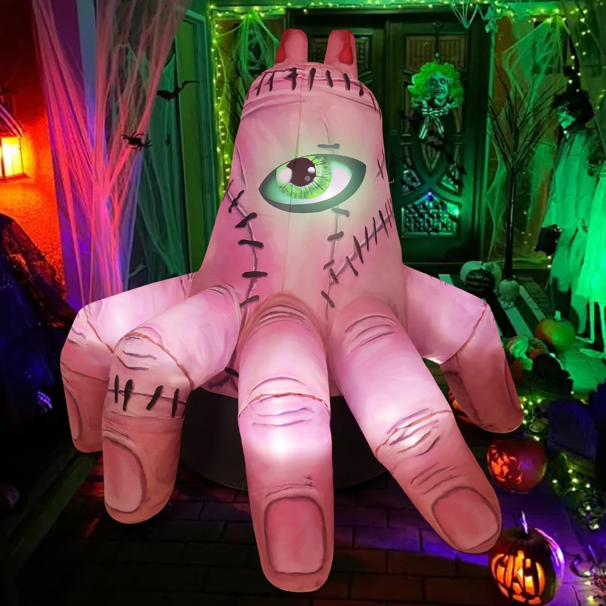 GOOSH 6 FT Halloween Inflatables Decorations Blow Up Yard Scary Giant Hand with Built-in LEDs