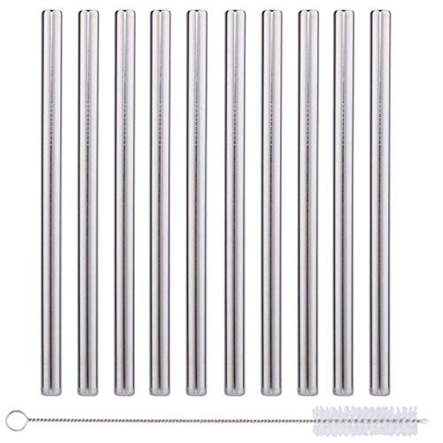 Impresa Stainless Steel Boba Straw Set - 10 Pack - Great for Bubble and Boba Tea, Smoothies, or Shakes - Extra Wide and Reusable Boba Straws - Includes Cotton Storage Bag and Cleaning Rod (8.5&#x22; Long)