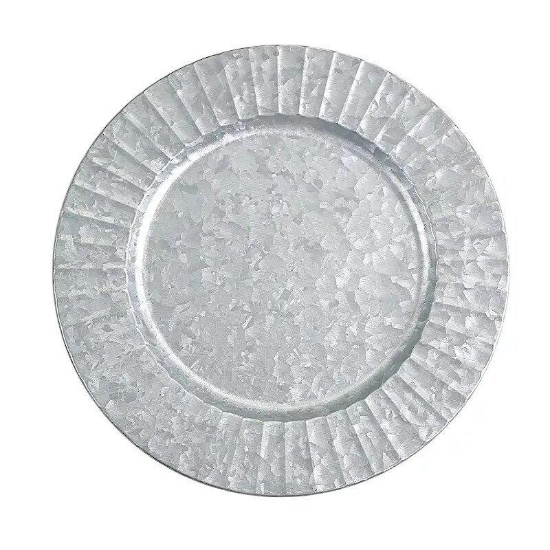 24 pcs 13&#x22; Silver Round with Ruffled Rim Galvanized Metal Wedding Charger Plates