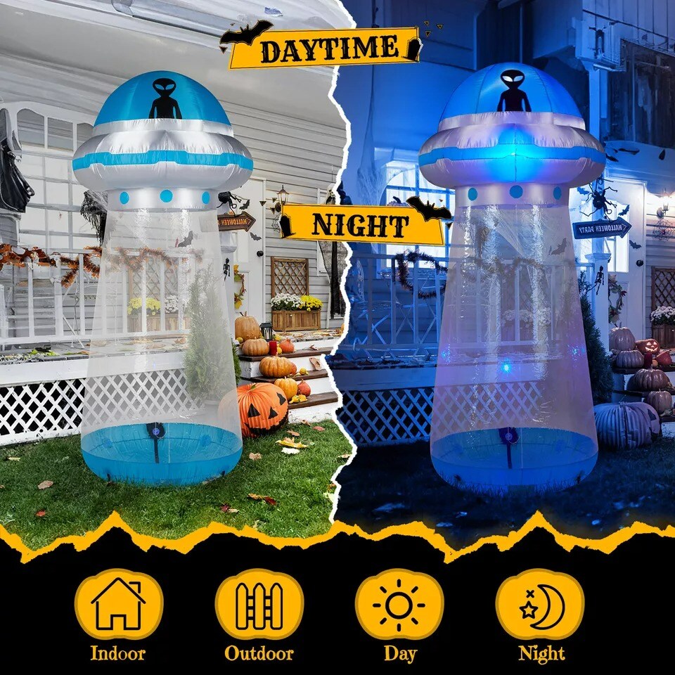 9 FT Halloween Inflatable UFO Yard Decoration w/ Build-in LEDs for Holiday Party