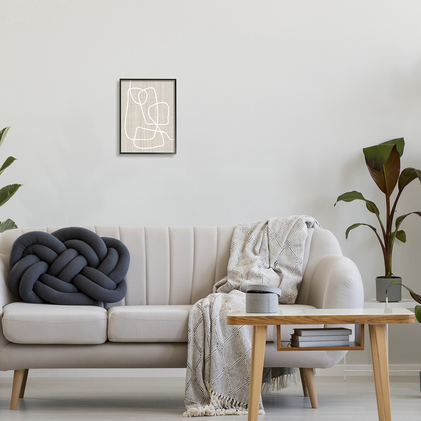 Stupell Industries Minimal White Line Beige Grain Pattern Modern Framed Giclee Design By Alpenglow Workshop