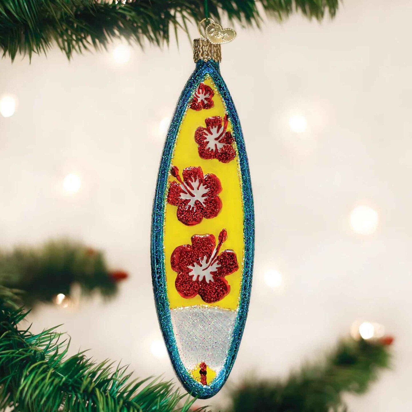 Old World Christmas 6.0 Inch Surfboard Tree Ornament , Surfing Waves Ocean Beach
