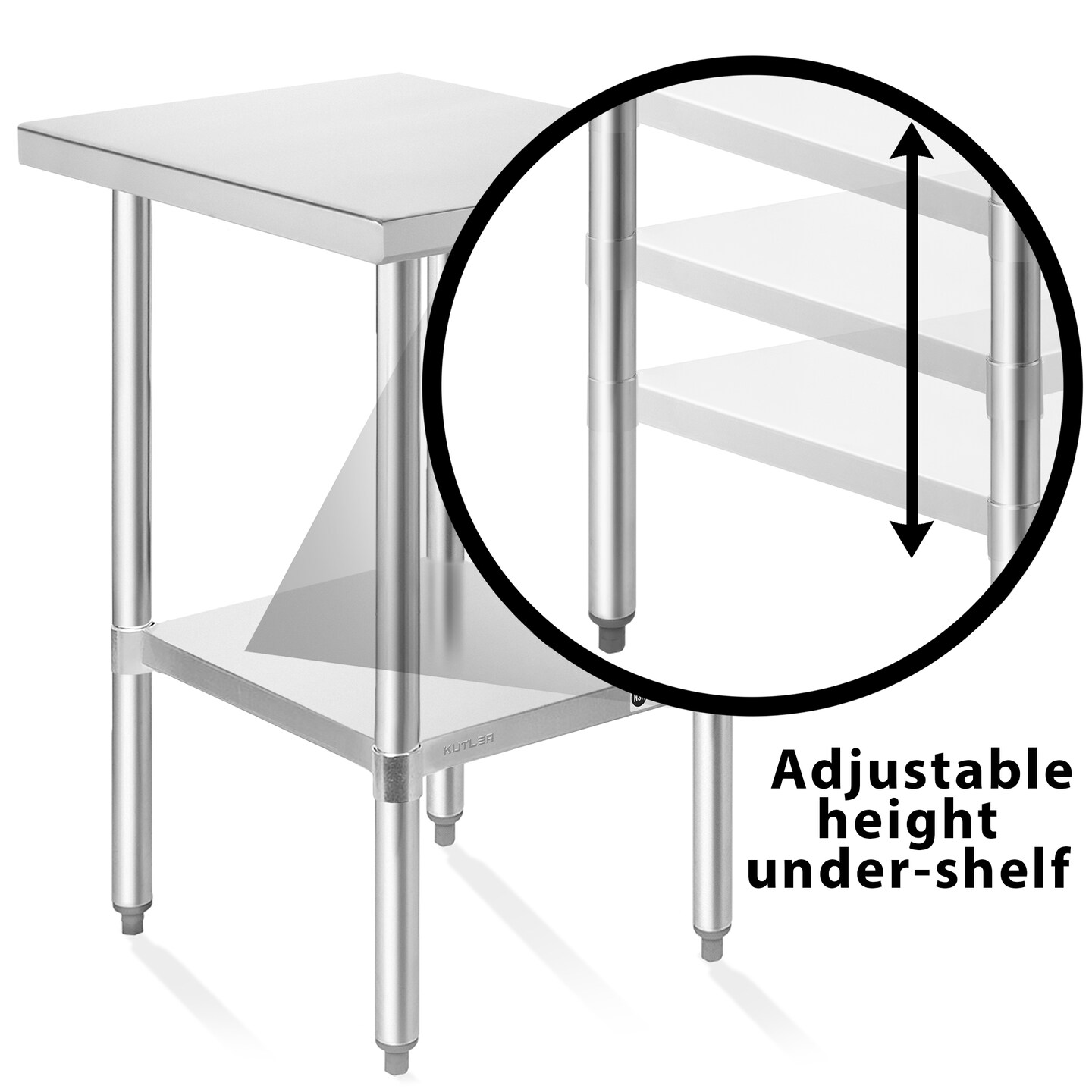 KUTLER Stainless Steel Table, NSF Heavy Duty Commercial Kitchen Prep and Work Table with Undershelf for Restaurant, Hotel, Home