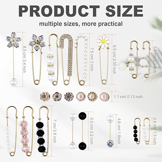 22 Pieces Retro Pearl Brooch Pins, Pant Waist Tightener Safety Pins for Sweater Shawl Cardigan Collar Dress Shirt Jeans, Fashion Decoration Accessories for Women Girls