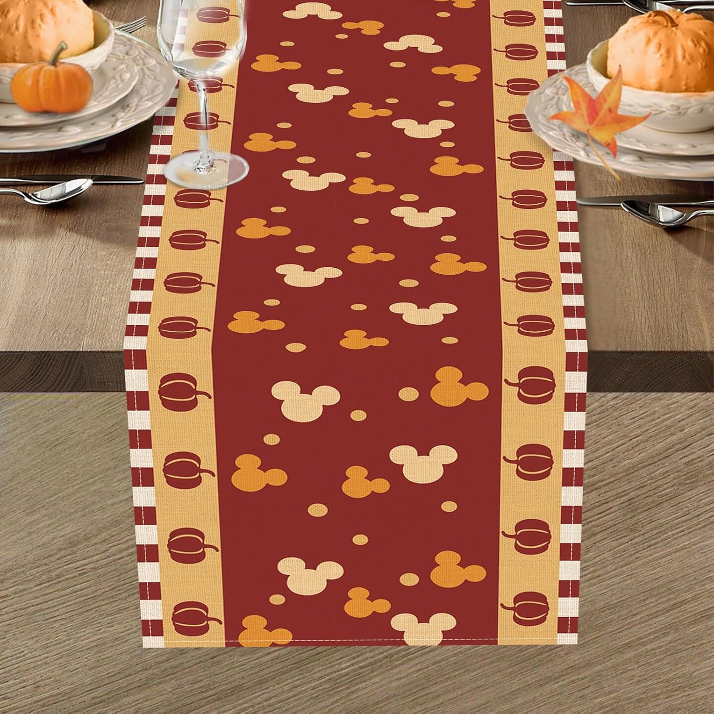 Fall Pumpkin Table Runner, Red Autumn Thanksgiving Polka,13 x 72 Inch