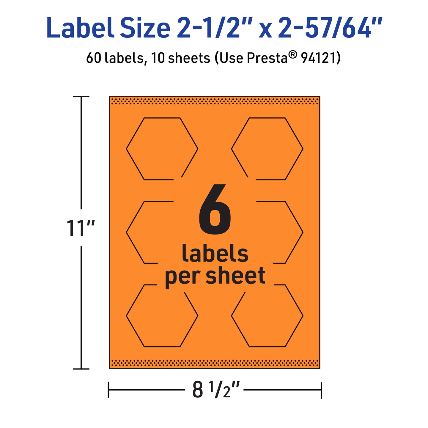 Avery Bright Orange Paper Labels, 2-1/2&#x22; x 2-57/64&#x22; Hexagon