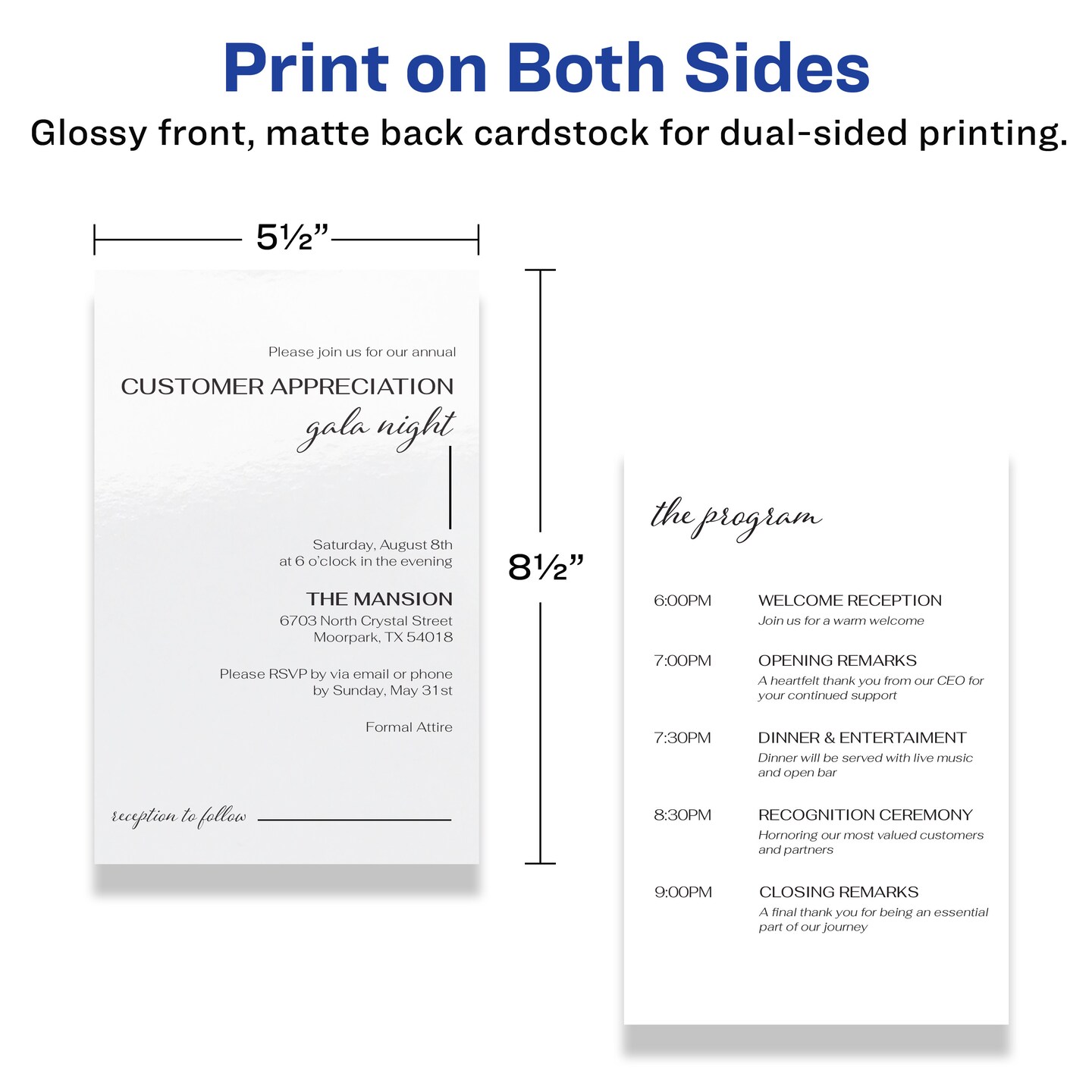 Avery 5-1/2&#x22; x 8-1/2&#x22; Rectangle, Glossy White Invitation Cards