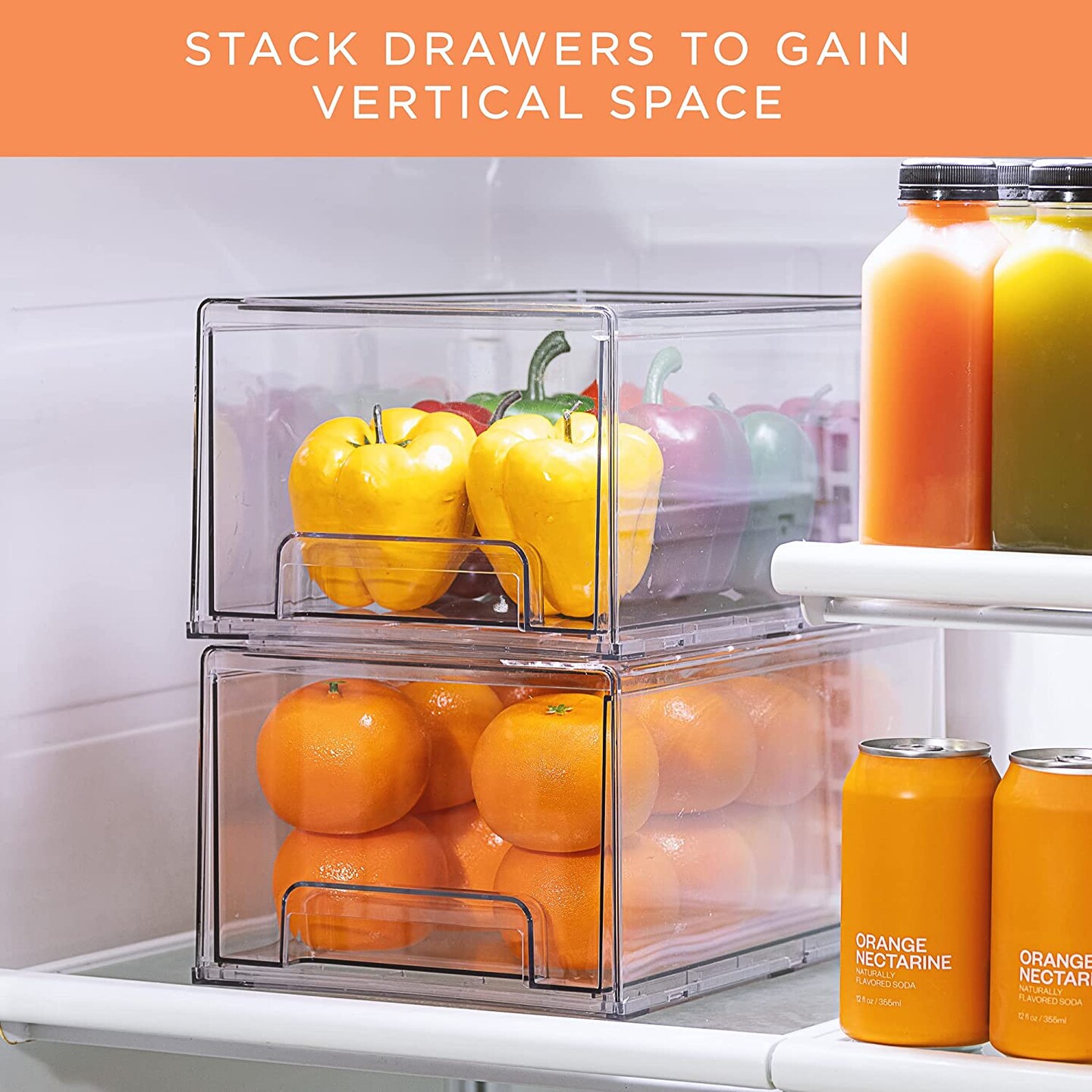 Sorbus Fridge Drawers - Clear Stackable Pull Out Organizer Bins - Food Storage Containers for Kitchen, Refrigerator, Freezer, Vanity Organization and Storage (4 Pack | Large)