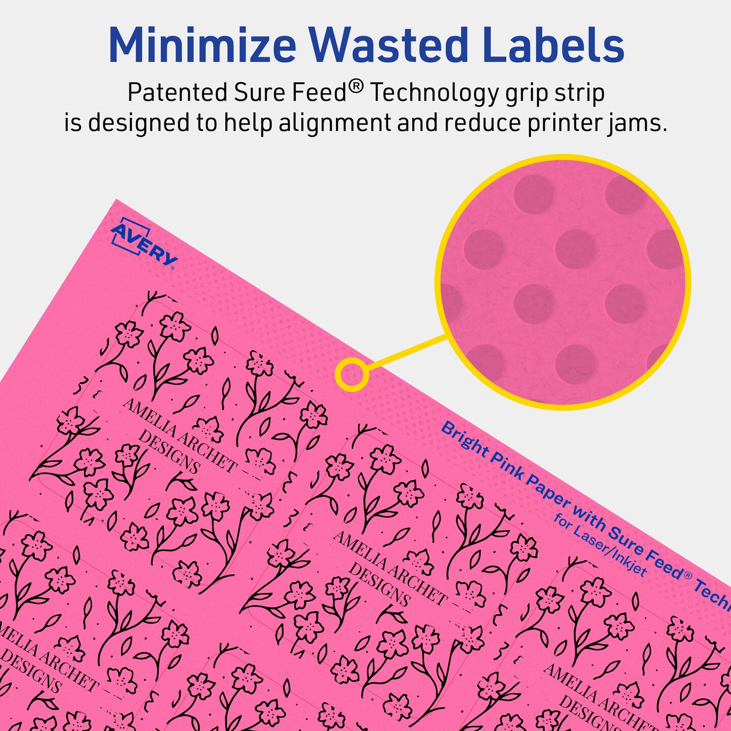 Avery Bright Pink Paper Labels, 2-1/8&#x22; x 2-1/8&#x22; Square