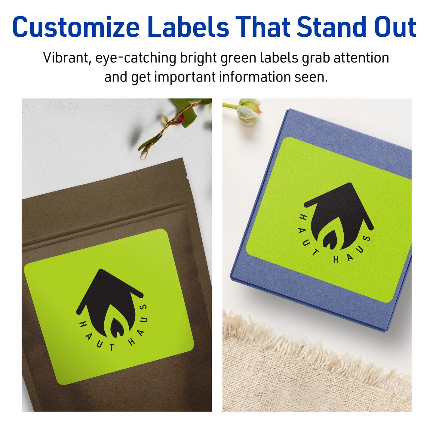 Avery Bright Green Paper Labels, 3-1/3&#x22; x 4&#x22; Rectangle
