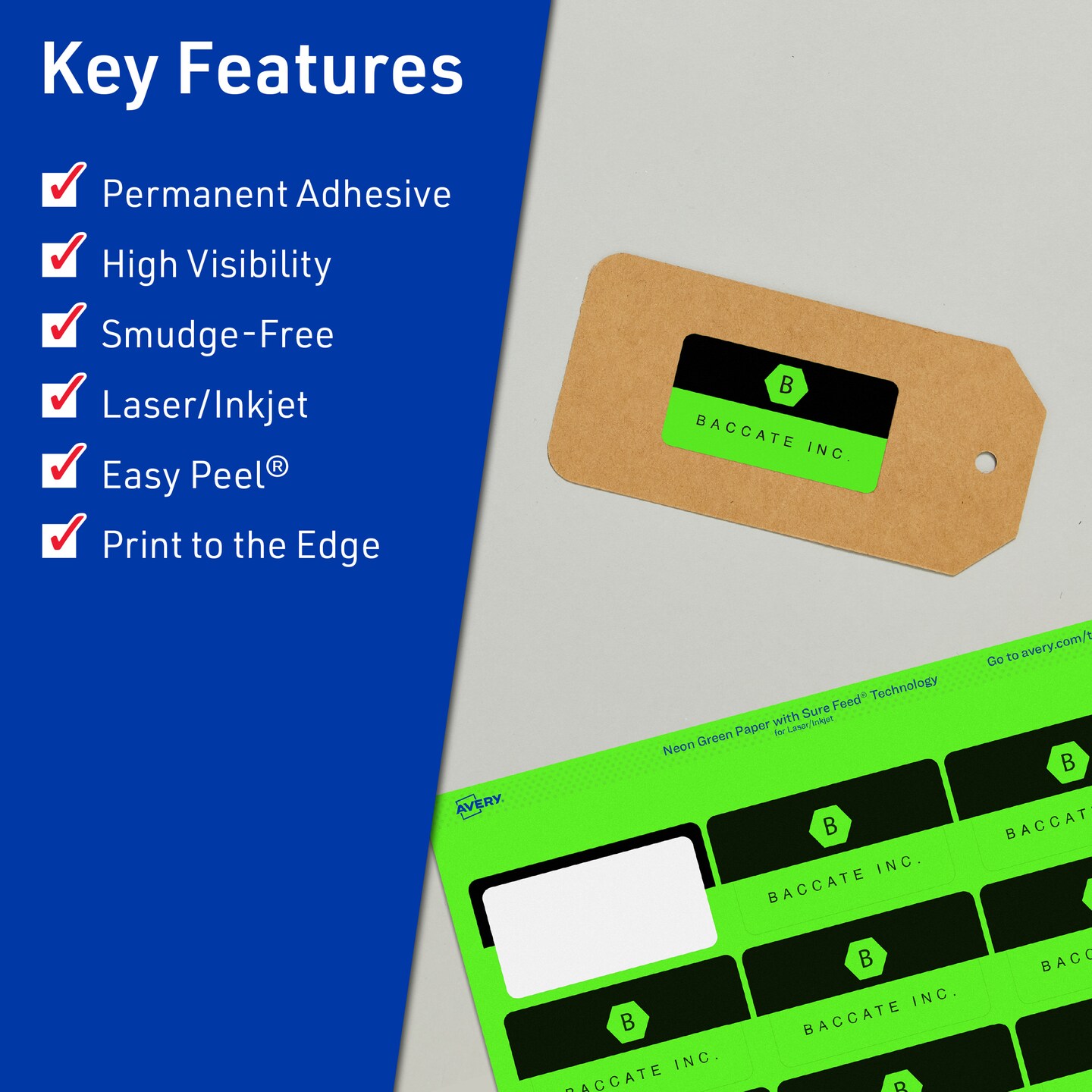Avery Neon Green Paper Labels, 1.5&#x22; x 2.75&#x22; Rectangle