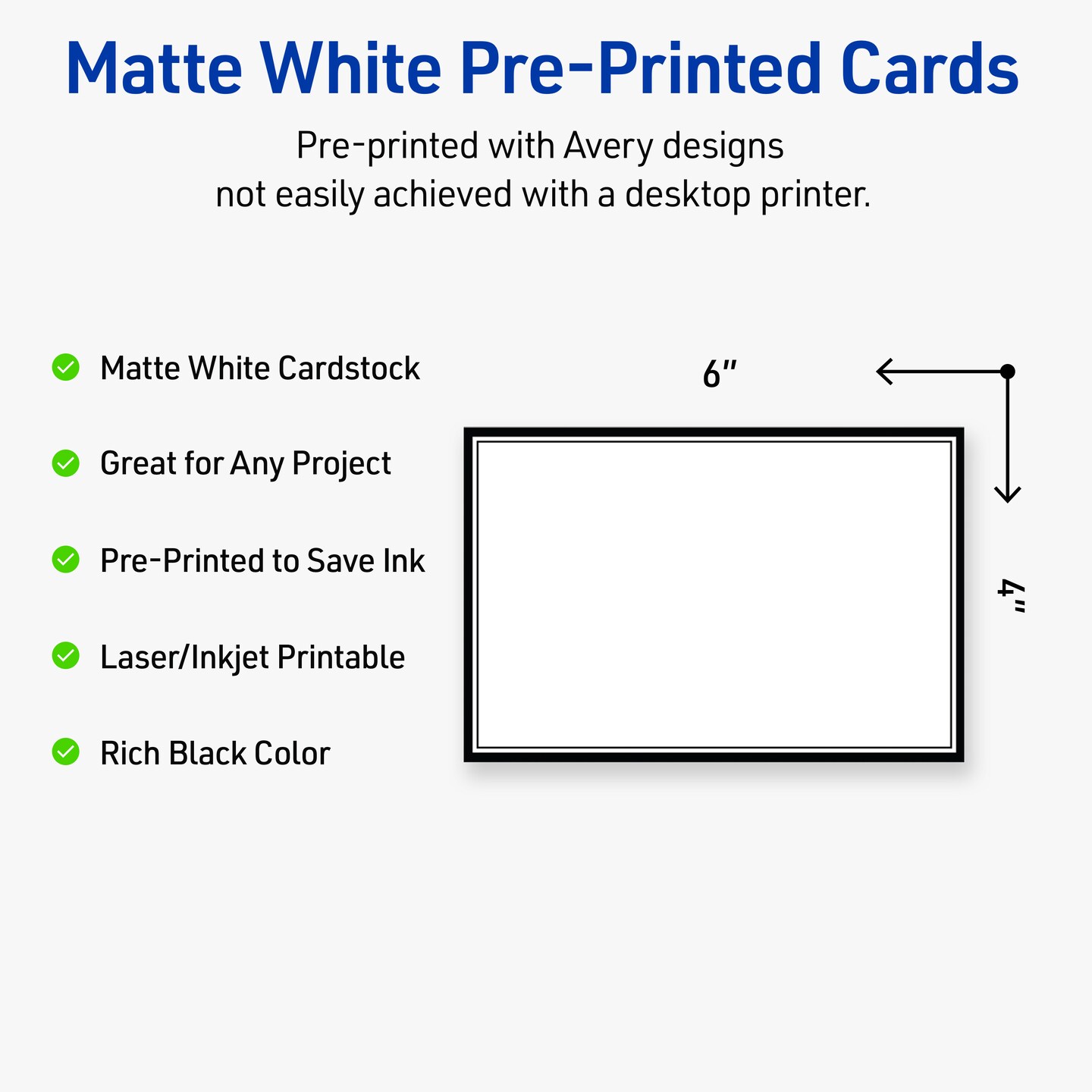 Avery Printable Rectangle Postcards, Double Black Border, 4&#x22; x 6&#x22;, Matte White Rectangle Postcards, Laser/Inkjet, 20ct, Great for Postcards