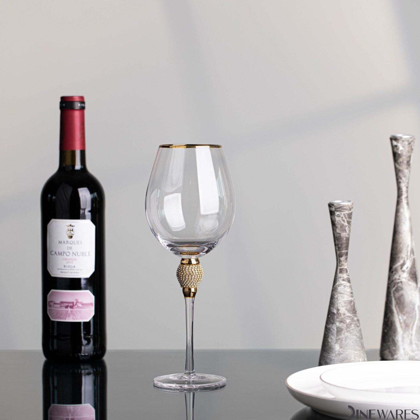 Rimmed Red Wine Glasses with Diamond Rhinestone Accent - 18 oz, 10 Inches Tall - Perfect Toasting Glasses for Bride and Groom, Great for Party, Wedding Anniversary and Special Occasion