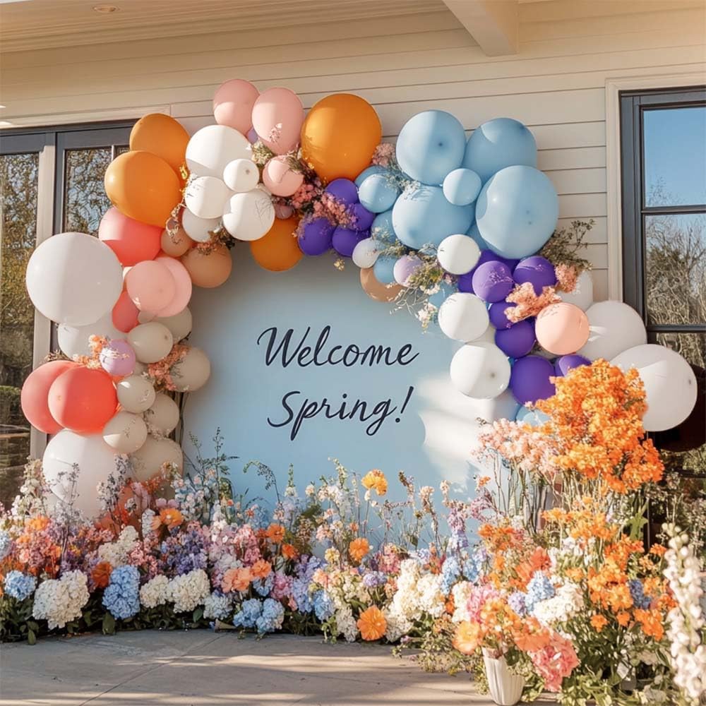 Pastel Balloon Garland Double Stuffed Pink Orange Purple Balloons Kit Different Size Peach and Blue White Balloon Arch For Wildflower Birthday Baby Shower Fairy Daisy Summer Floral Hawaii Party Decor