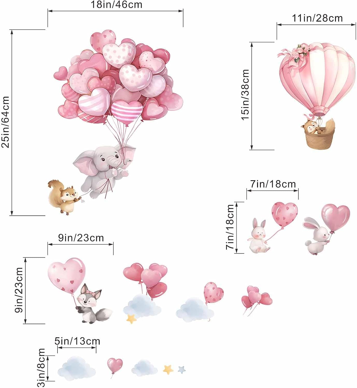 Animals Balloon Wall Stickers for Nursery