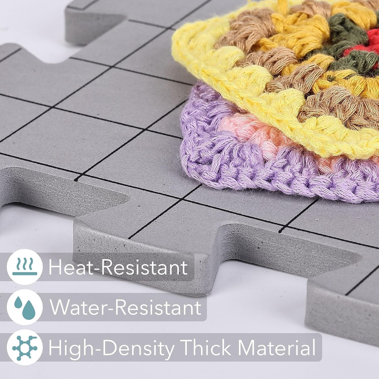 Interlocking Blocking Mats 12”x12” – 4-Pack with 50 T-Pins, Knitting & Crochet Blocking Board for Crochet and Knit Projects