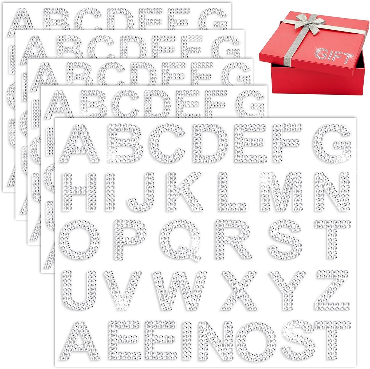 170 Pieces Rhinestone Letters Stickers, 5 Sheets Glitter Self Adhesive Diamond
