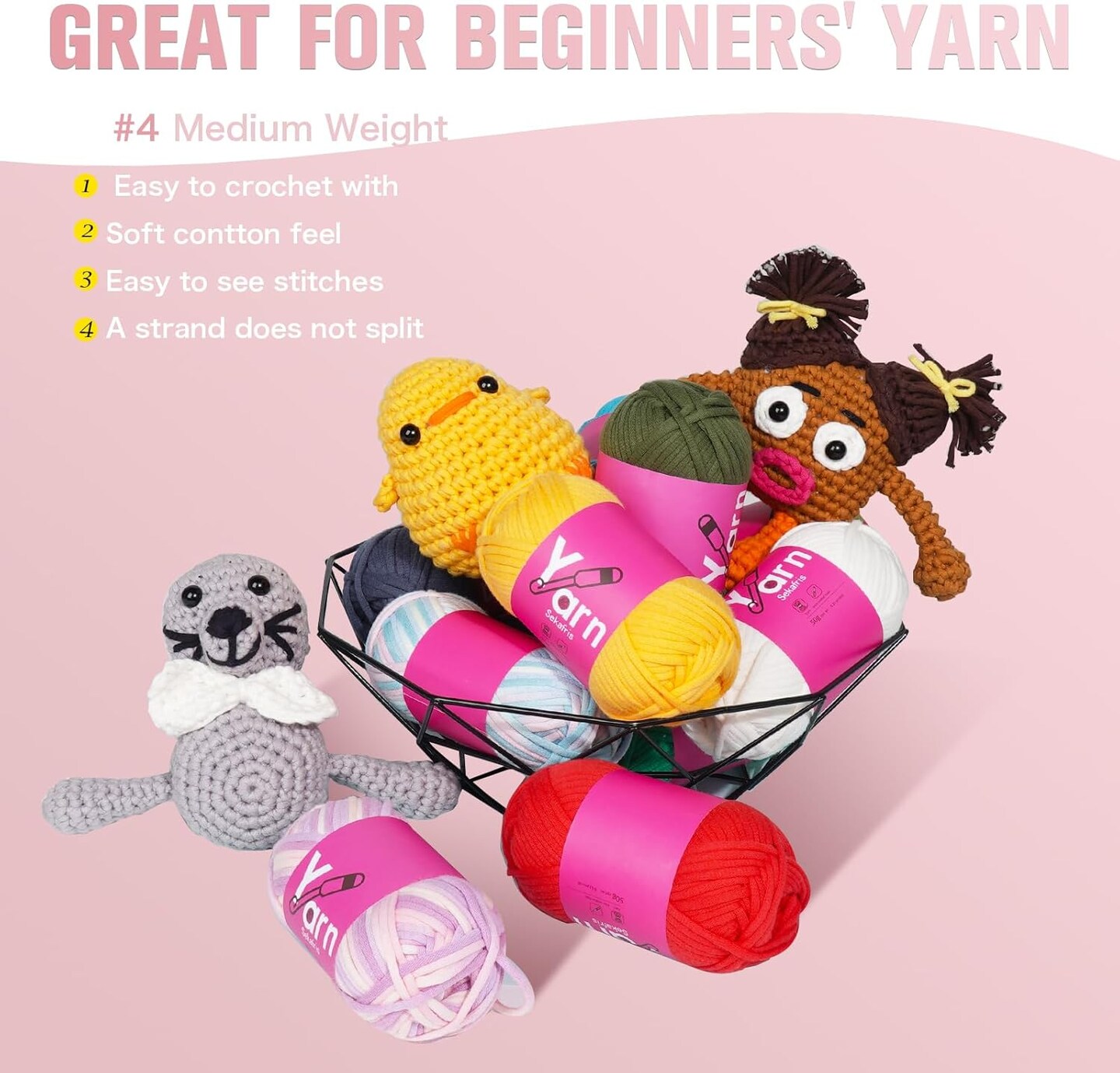 12-Pack Beginner Crochet Yarn Kit – Chunky Cotton & Accessories