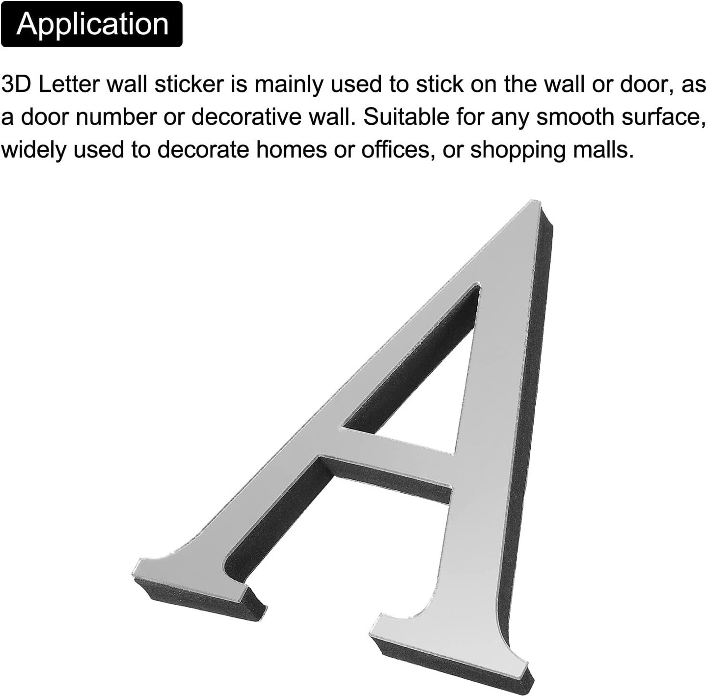 3D Acrylic Alphabet Mirror Wall Stickers (Silver Tone) 1.18 x 3.94 x 0.4 inches