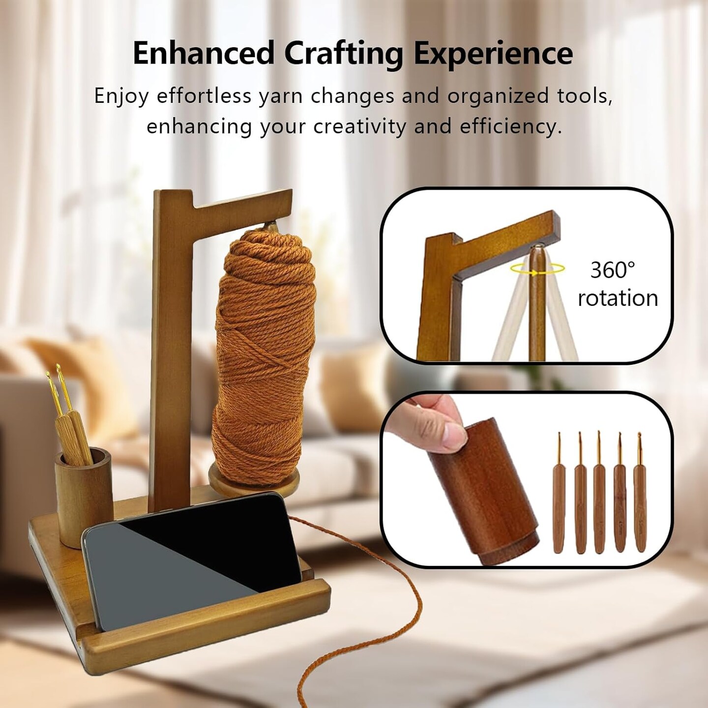 Wooden Yarn Holder for Crocheting Knitting