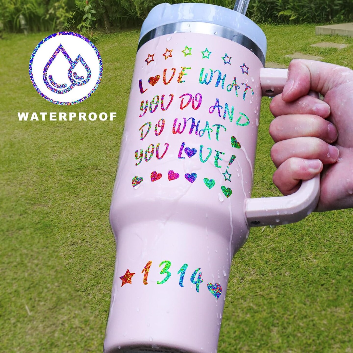 Vinyl Letter Stickers for Stanley Cups Waterproof (Glitter)7 x 7 x 0.5 inches