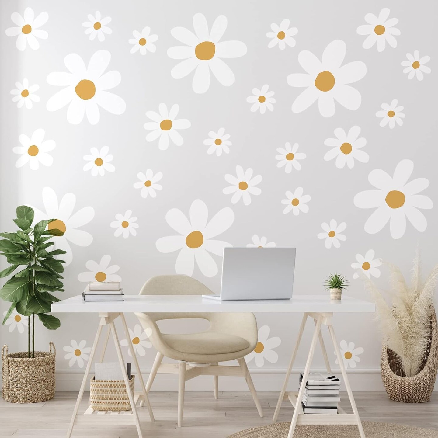 12 Sheets Daisy Wall Decals – Large Flower Stickers for Nursery, Kids’ Bedroom & Living Room