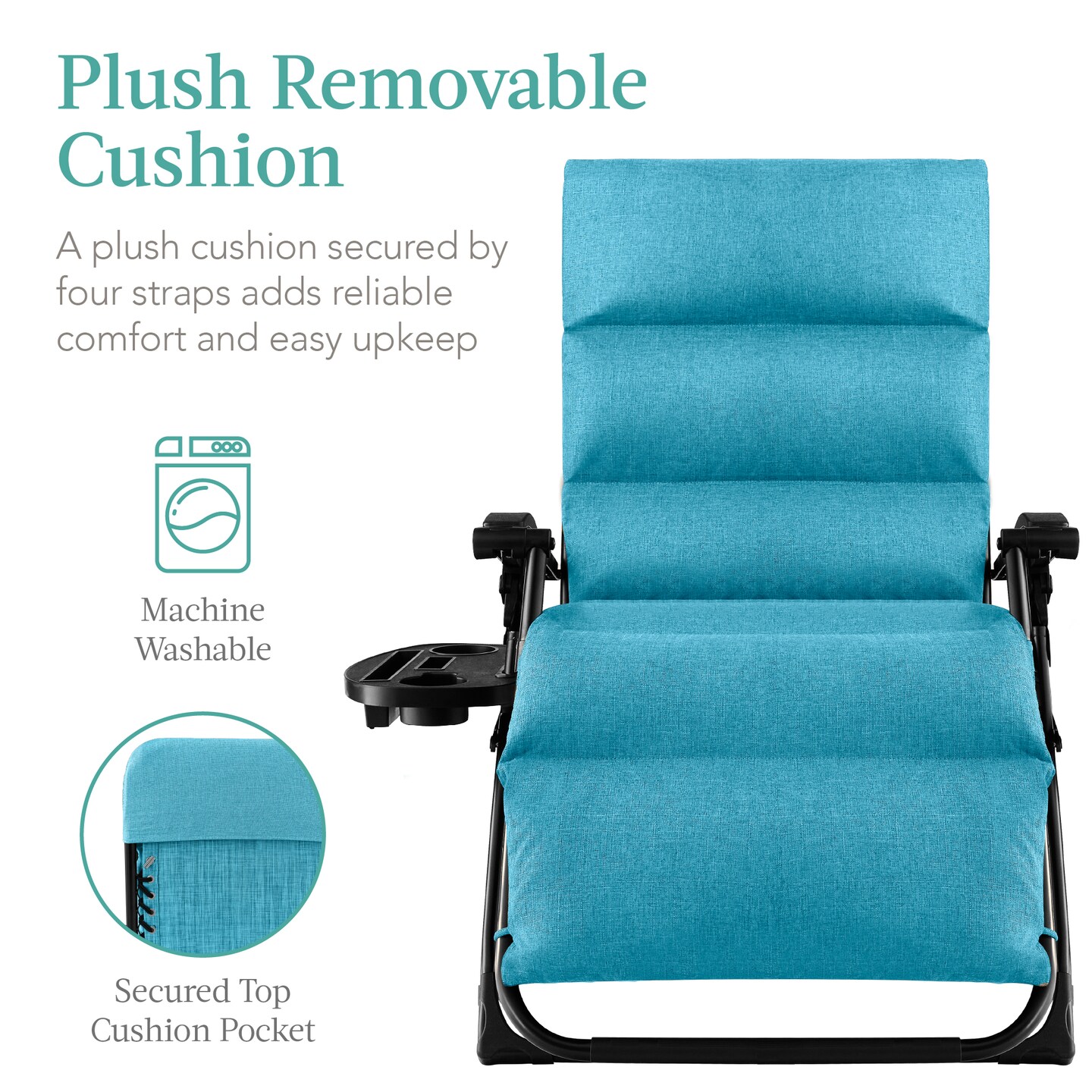 Best Choice Products Oversized Zero Gravity Chair, Folding Recliner w/ Removable Cushion, Side Tray