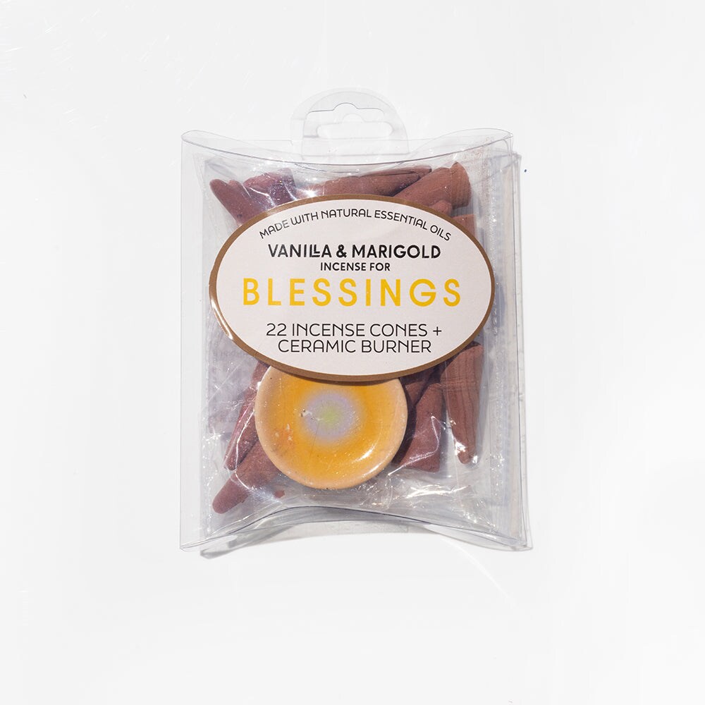 Blessings Vanilla &#x26; Marigold 22 Incense Cones and Ceramic Burner