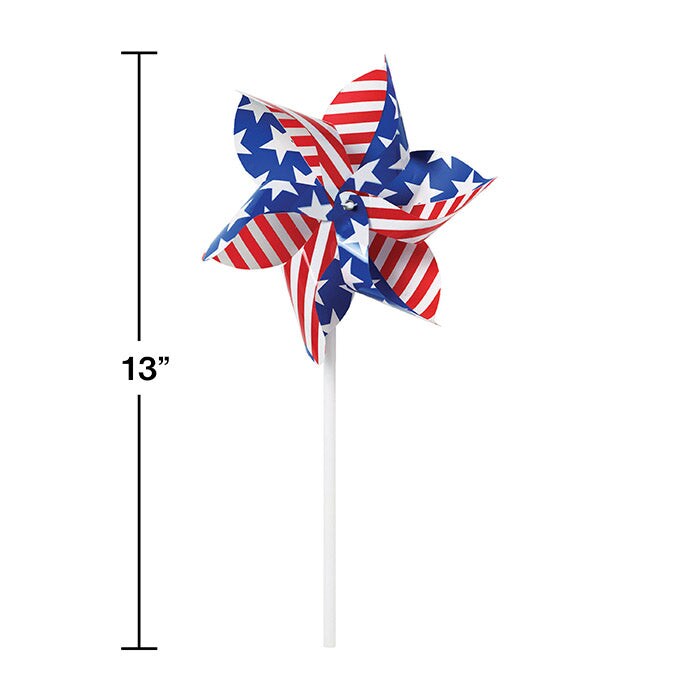 Bulk Pack of 4 Patriotic 13&#x22; Plastic Pinwheel