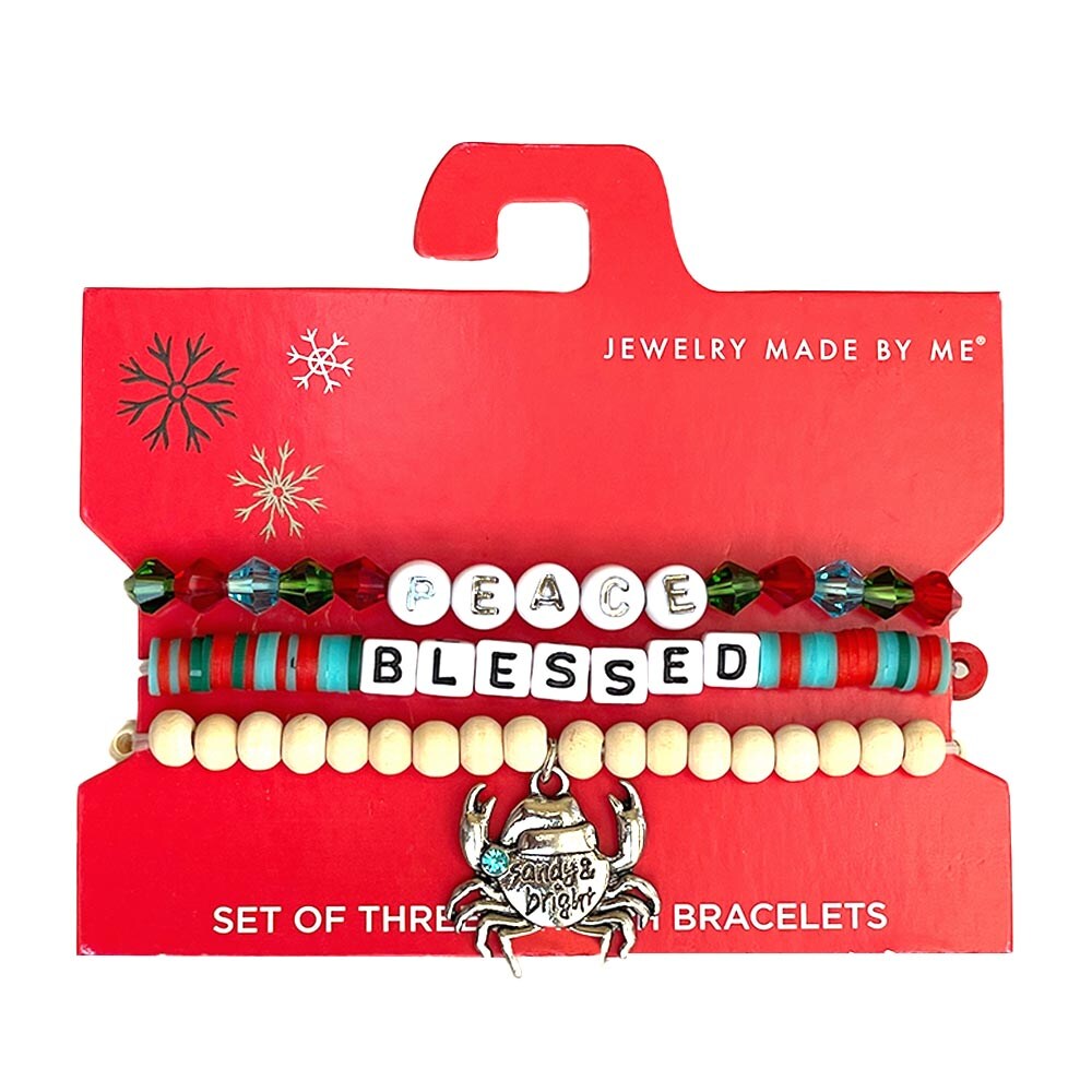 Peace and Blessed Coastal Christmas Stretch Word Bracelets